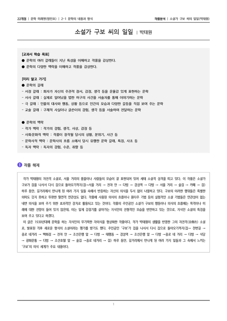 2-1 문학의 내용과 형식_소설가 구보 씨의 일일_작품분석_preview_1