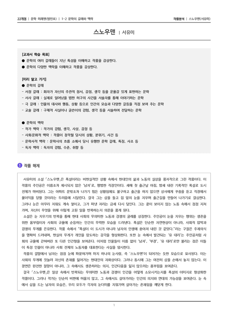 1-2 문학의 갈래와 맥락_스노우맨_작품분석_preview_1
