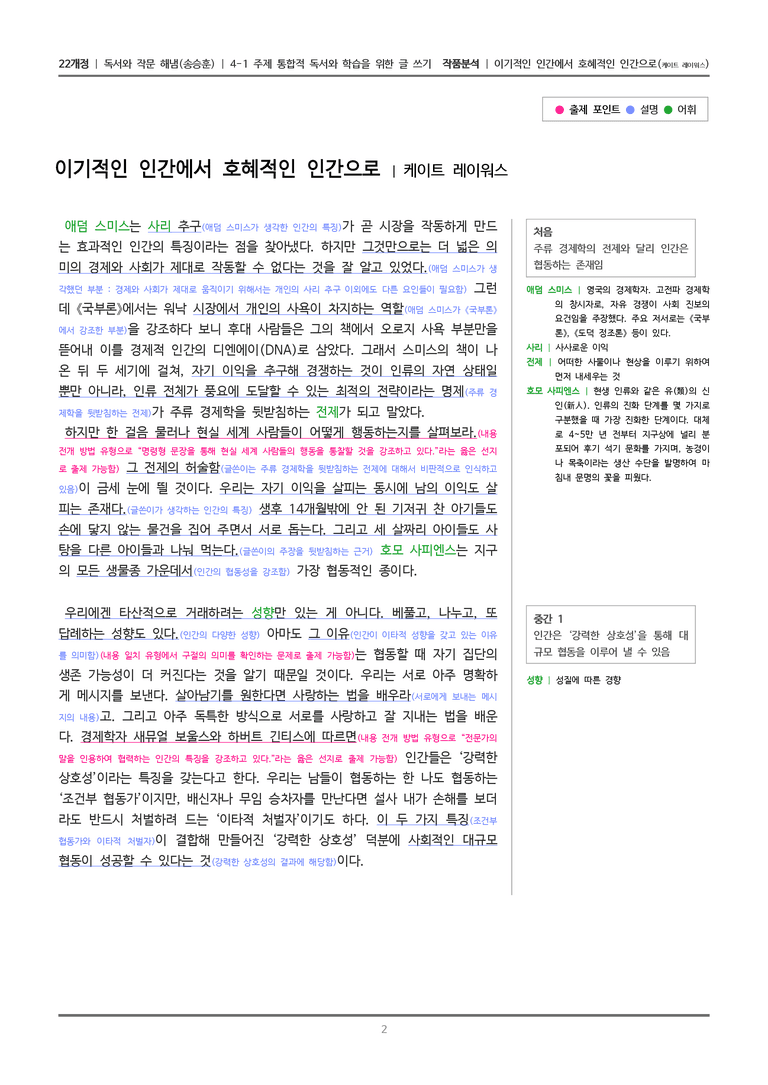 4-1 주제 통합적 독서와 학습을 위한 글 쓰기_이기적인 인간에서 호혜적인 인간으로_작품분석_preview_2