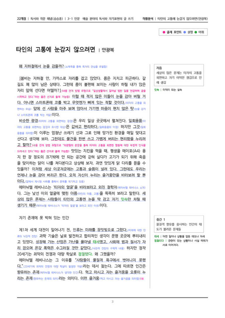 3-1 인문·예술 분야의 독서와 자기표현의 글 쓰기_타인의 고통에 눈감지 않으려면_작품분석_preview_3