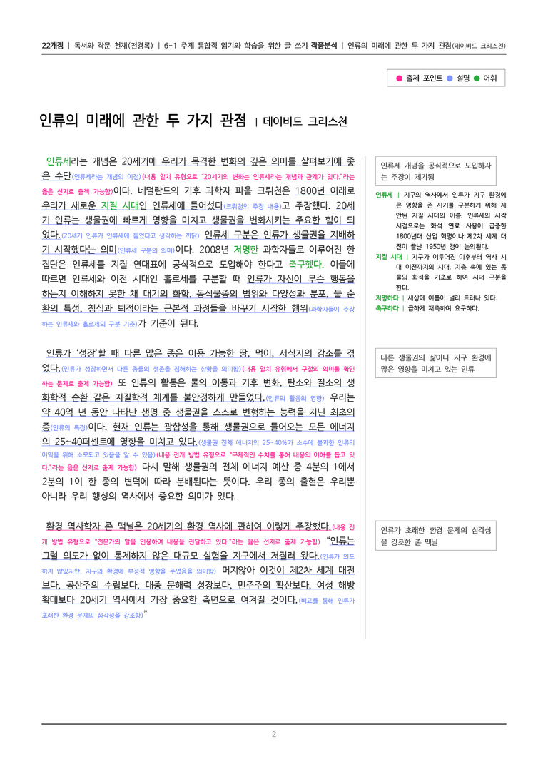 6-1 주제 통합적 읽기와 학습을 위한 글 쓰기_인류의 미래에 관한 두 가지 관점_작품분석_preview_2