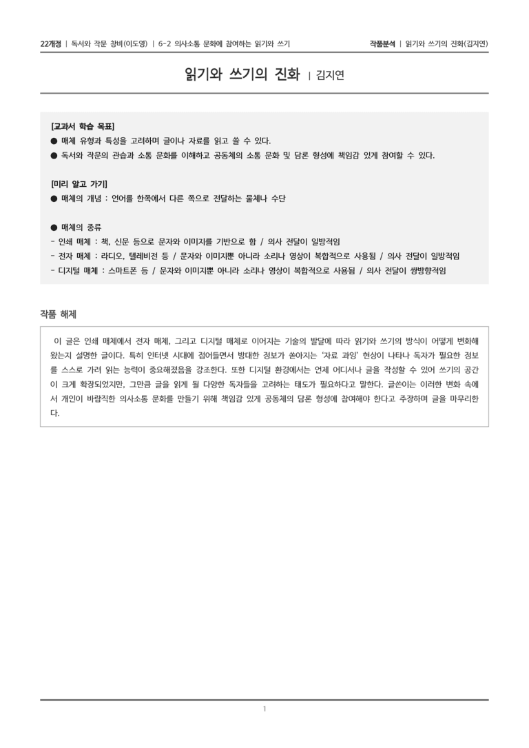 6-2 의사소통 문화에 참여하는 읽기와 쓰기_읽기와 쓰기의 진화_작품분석_preview_1