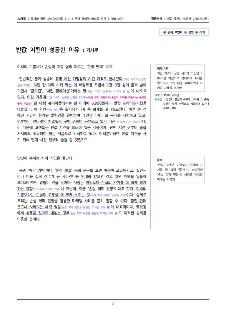 6-1 주제 통합적 학습을 위한 읽기와 쓰기_반값 치킨이 성공한 이유_작품분석_preview_2