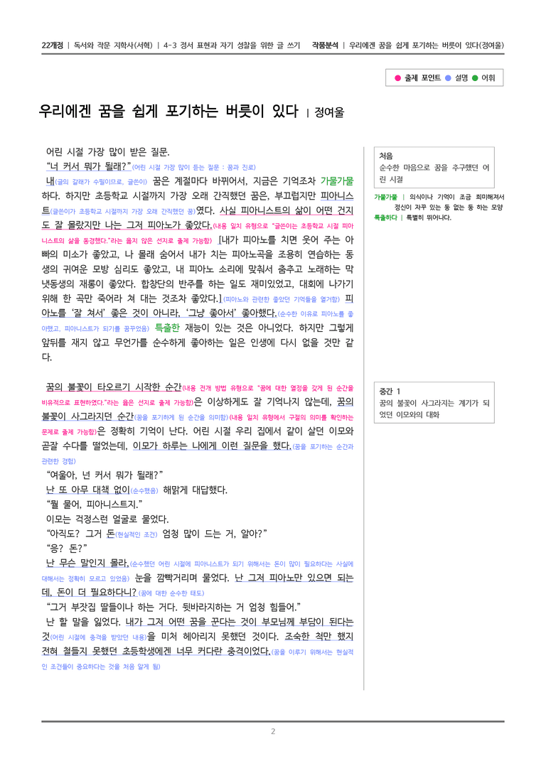 4-3 정서 표현과 자기 성찰을 위한 글 쓰기_우리에겐 꿈을 쉽게 포기하는 버릇이 있다_작품분석_preview_2