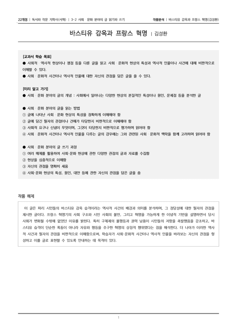 3-2 사회·문화 분야의 글 읽기와 쓰기_바스티유 감옥과 프랑스 혁명_작품분석_preview_1