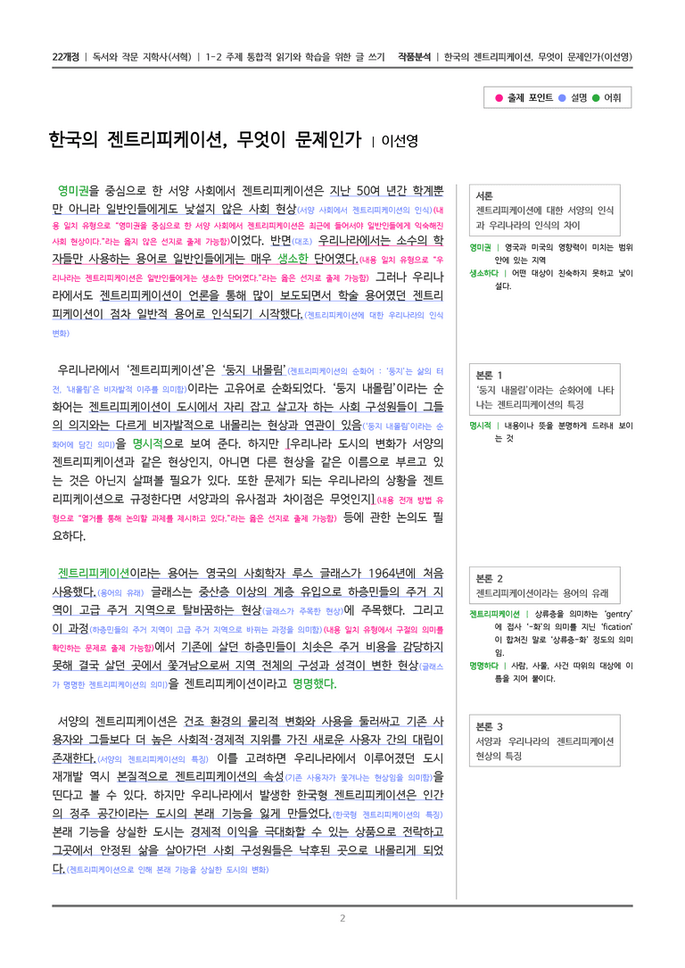 1-2 주제 통합적 읽기와 학습을 위한 글 쓰기_한국의 젠트리피케이션, 무엇이 문제인가_작품분석_preview_2