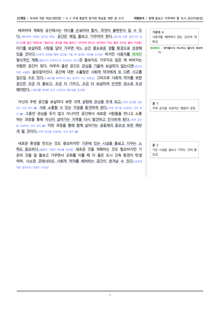 주제 통합적 읽기와 학습을 위한 글 쓰기_함께 돌보고 가꾸어야 할 도시 공간_작품분석_preview_3