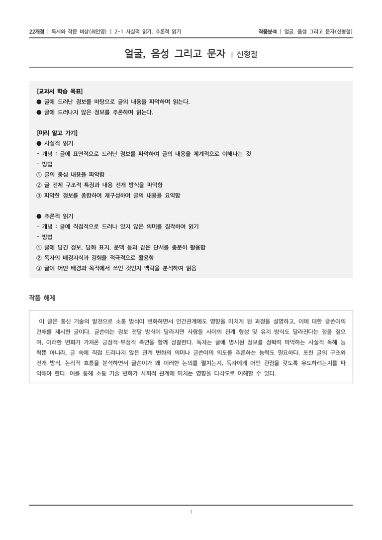사실적 읽기, 추론적 읽기_얼굴, 음성 그리고 문자_작품분석_preview_1
