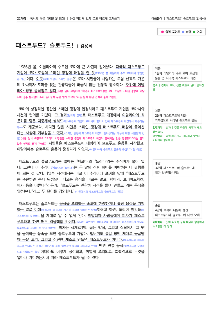 2-2 짜임새 있게 쓰고 바르게 고쳐쓰기_패스트푸드 슬로푸드_작품분석_preview_3