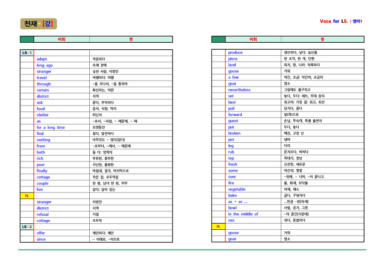 영어1 천재(강상구) - 5과 어휘 by ACE_preview_1