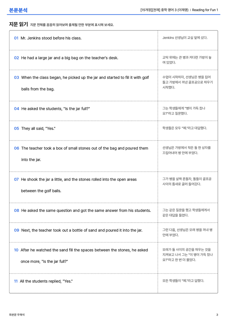 [천재] 중학 영어 3 (이재영) Reading for Fun 1 본문분석_preview_3