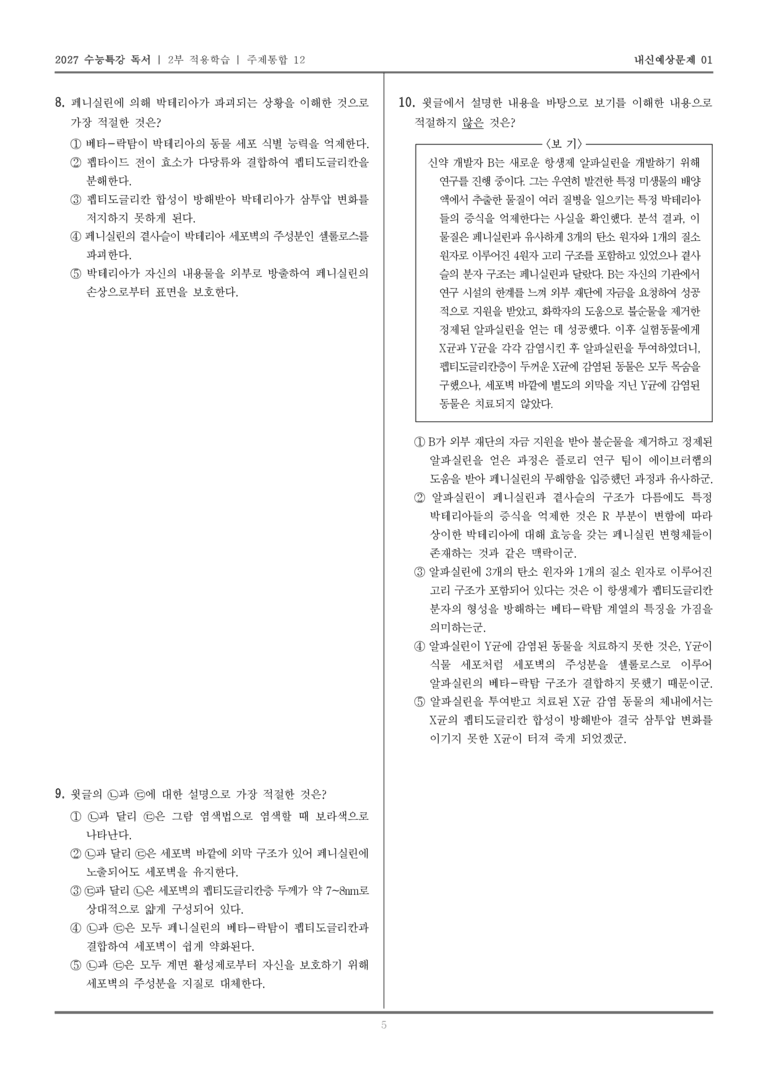 [2027 수능특강 독서] 적용학습 주제통합 12 페니실린의 발견과 상용화 과정, 페니실린의 화학 구조와 향균 효과의 원리_내신예상문제01_preview_5