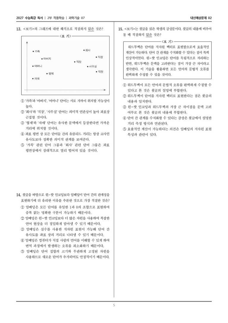 [2027 수능특강 독서] 적용학습 과학기술 07 임베딩과 유사도 표현_내신예상문제02_preview_5