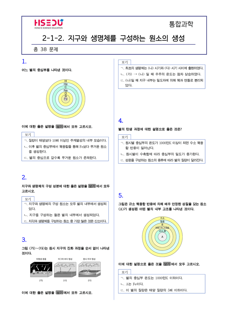 2-2 지구와 생명체를 구성하는 원소의 생성 | STEP2 최다빈출대표유형_preview_1
