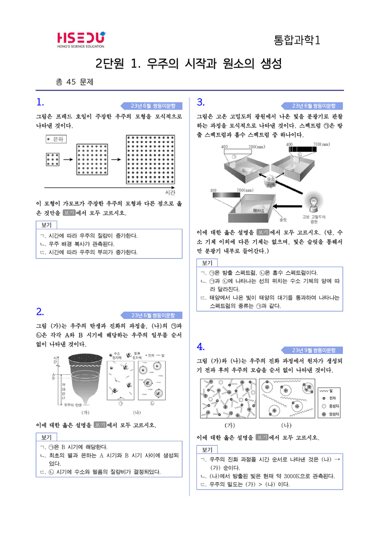 2-1 우주의 시작과 원소의 생성 | STEP4 고난도기출변형_preview_1