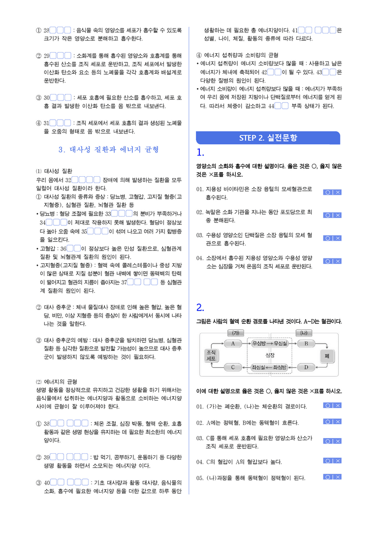 1-4 물질대사와 건강 | STEP1 개념확인문제(빈칸/OX)_preview_2