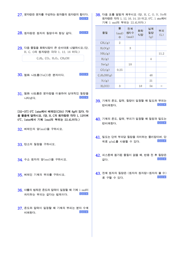 1-1 생활속의 화학, 몰 | STEP1 개념확인문제(빈칸/OX/단답형)_preview_2