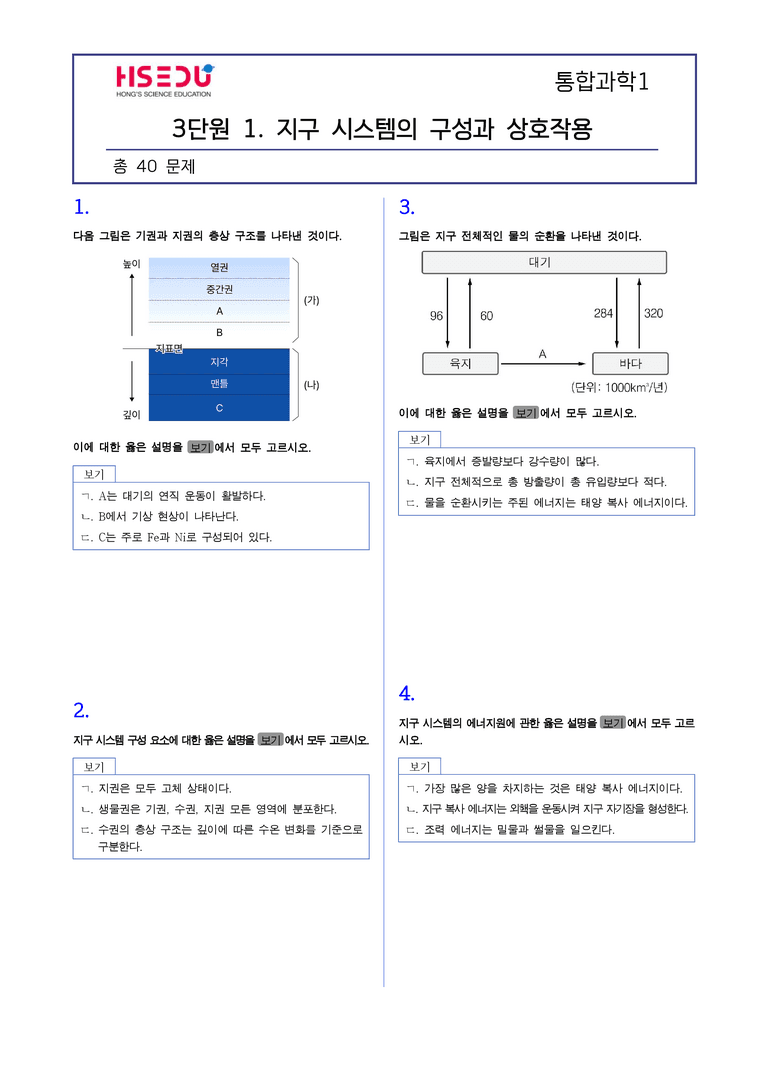 3-1 지구시스템의 구성과 상호작용 | STEP2 최다빈출대표유형_preview_1