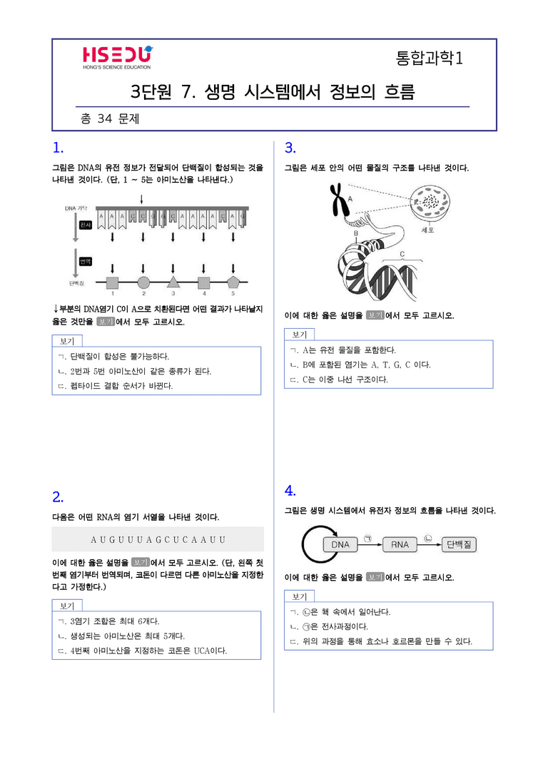 3-7 생명 시스템에서의 정보의 흐름 | STEP2 최다빈출대표유형_preview_1