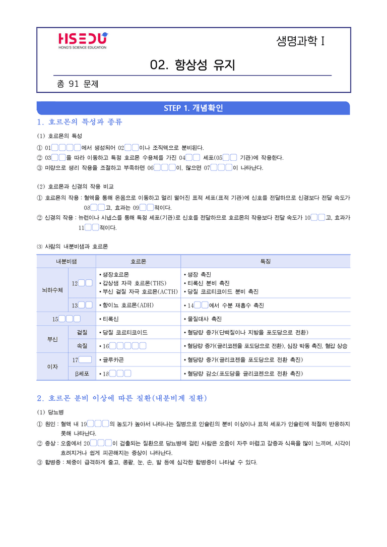 3-3 항상성 유지 | STEP1 개념확인문제(빈칸/OX)_preview_1