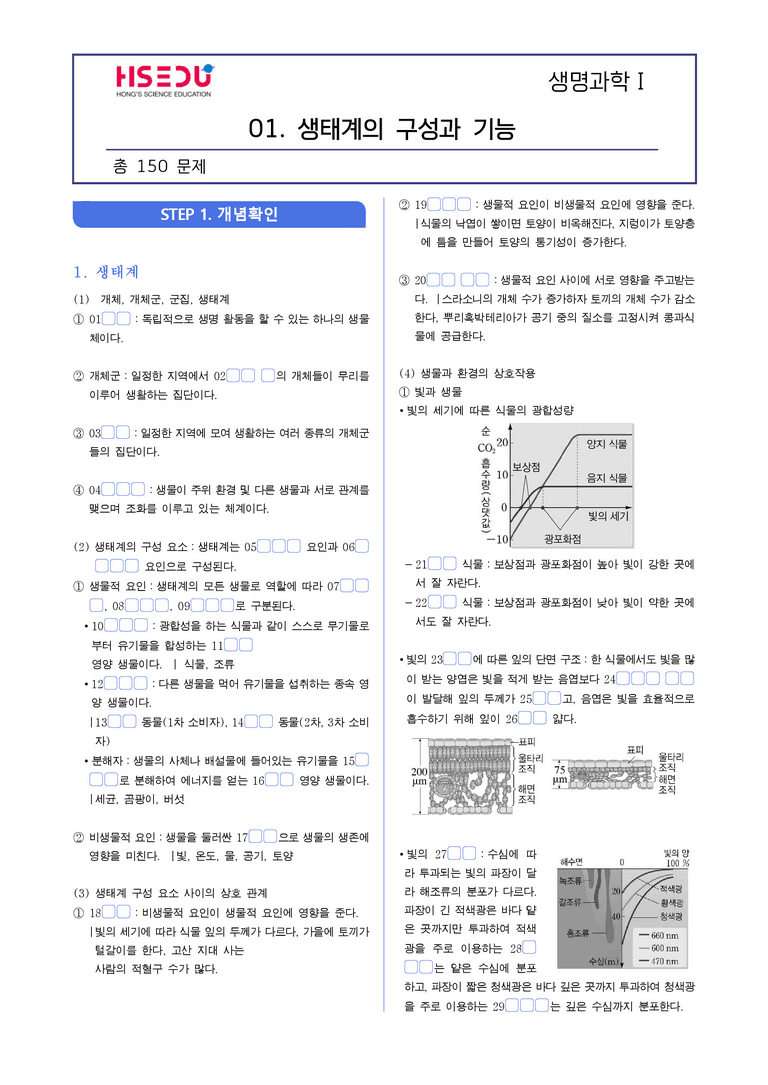 5-1 생태계의 구성과 기능 | STEP1 개념확인문제(빈칸/OX)_preview_1