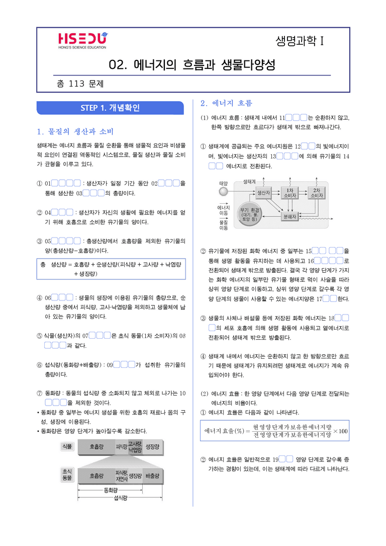 5-2 에너지의 흐름과 생물 다양성 | STEP1 개념확인문제(빈칸/OX)_preview_1