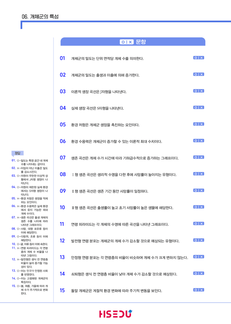 1-6 개체군의 특성 | STEP1 개념확인문제(OX/단답형)_preview_1