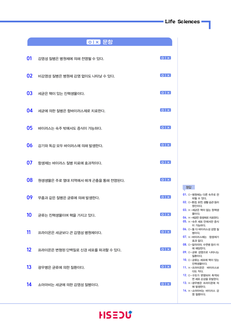2-4 병원체의 종류와 특징 | STEP1 개념확인문제(OX/단답형)_preview_1