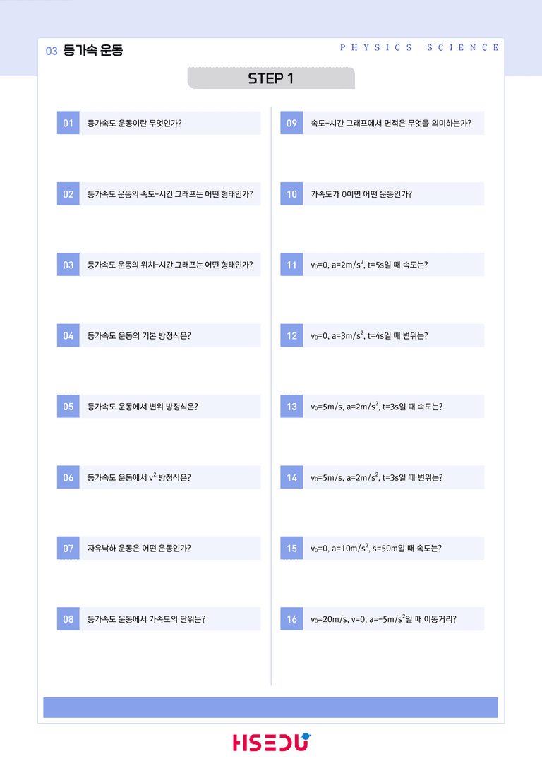 1-3 등가속도 운동 | STEP1 개념확인문제(단답형)_preview_1