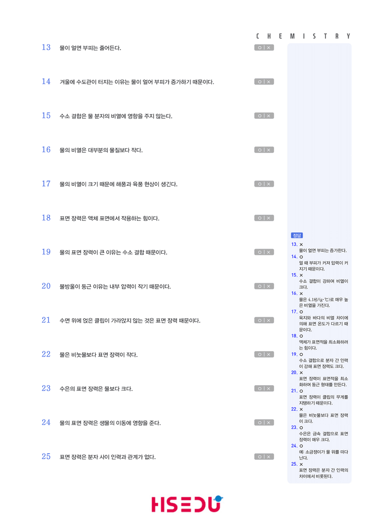 2-1 물의 성질 | STEP1 개념확인문제(OX/단답형)_preview_2