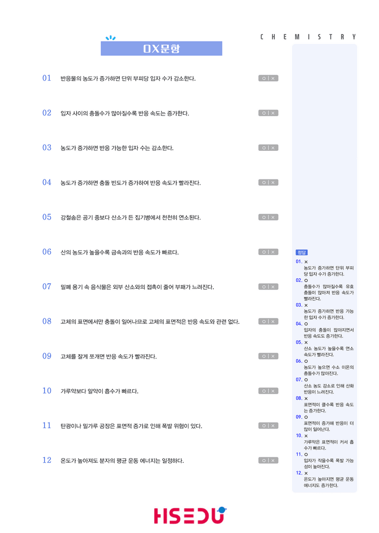 4-2 반응속도에 영향을 주는 요인 | STEP1 개념확인문제(OX/단답형)_preview_1