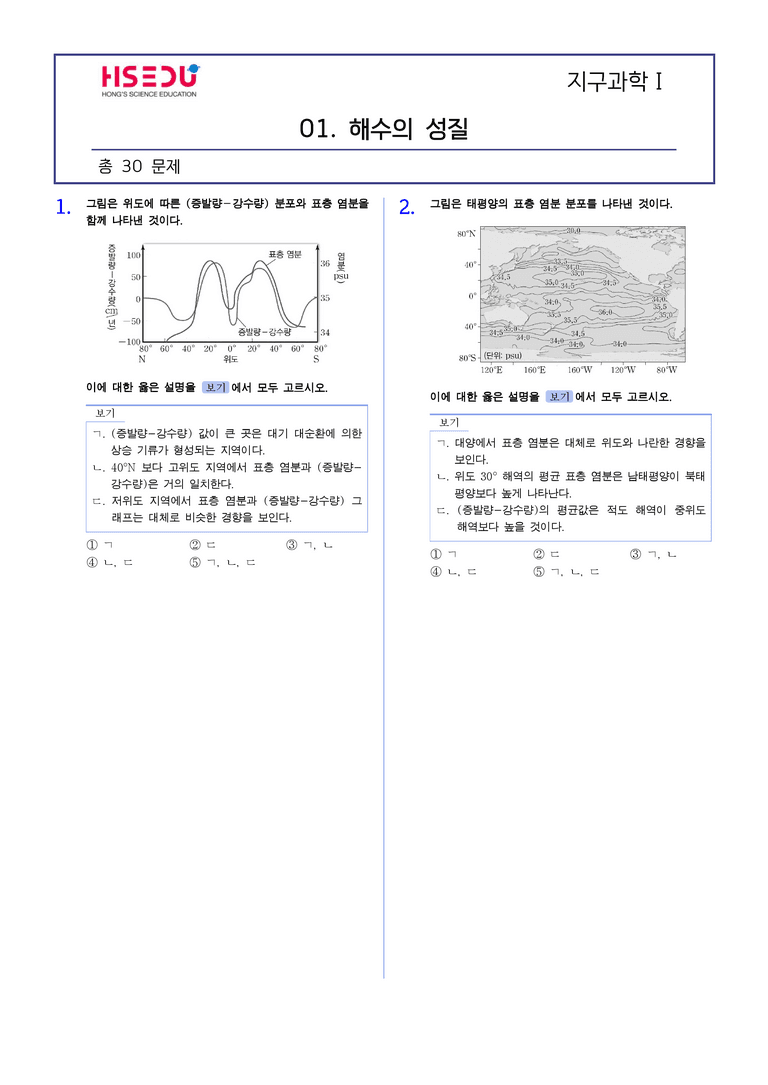 1-1 해수의 성질 | STEP2 최다빈출대표유형_preview_1