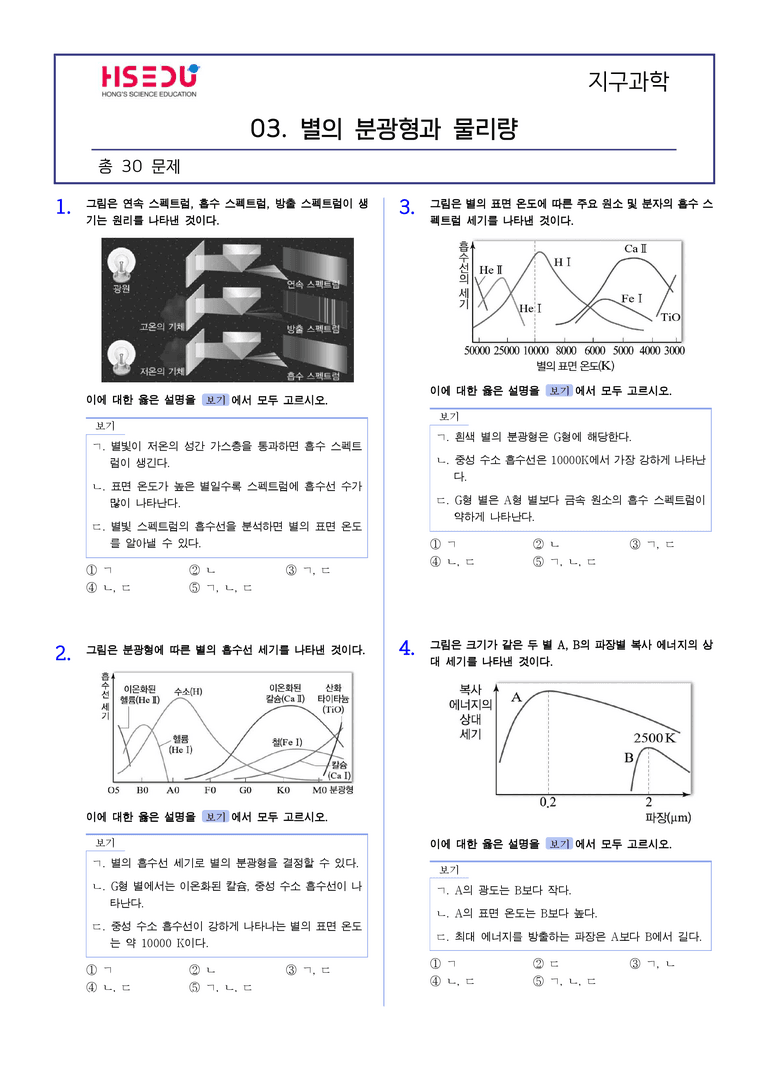3-3 별의 분광형과 물리량 | STEP2 최다빈출대표유형_preview_1