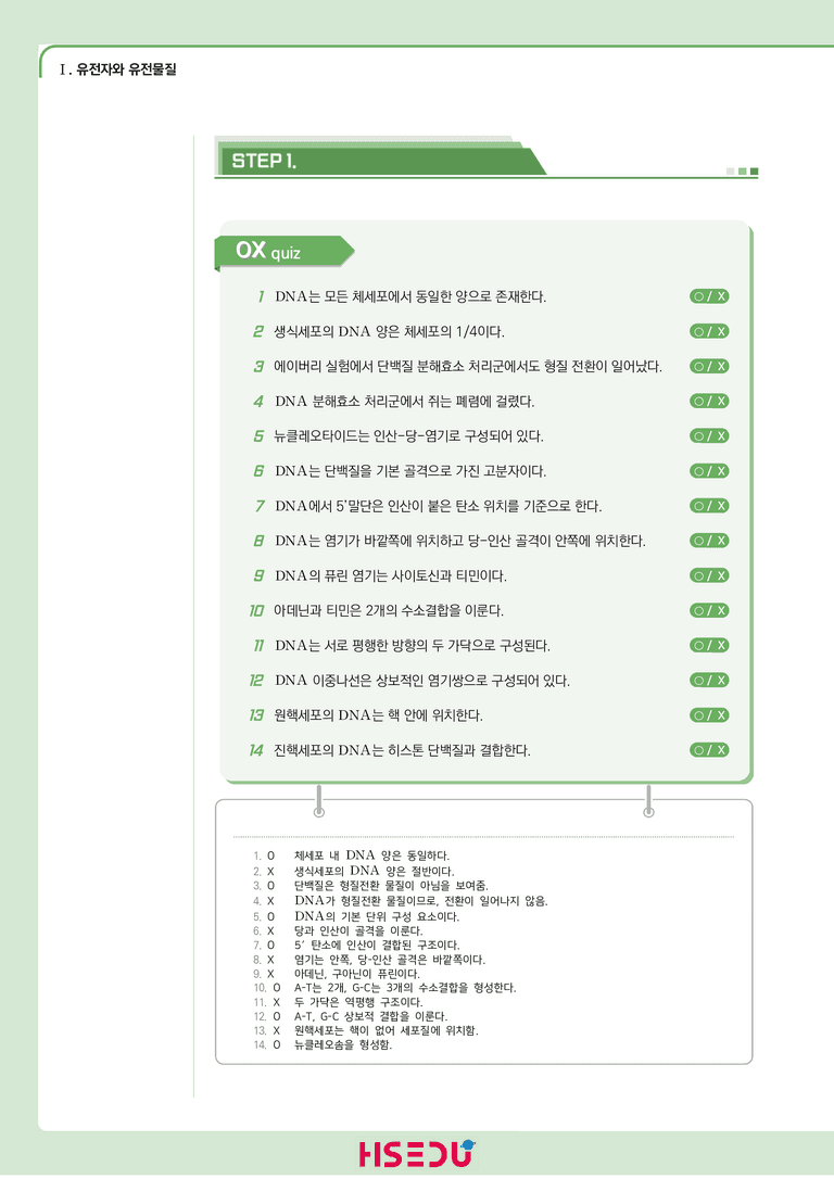 1-3 유전물질 | STEP1 개념확인문제(OX/단답형)_preview_1