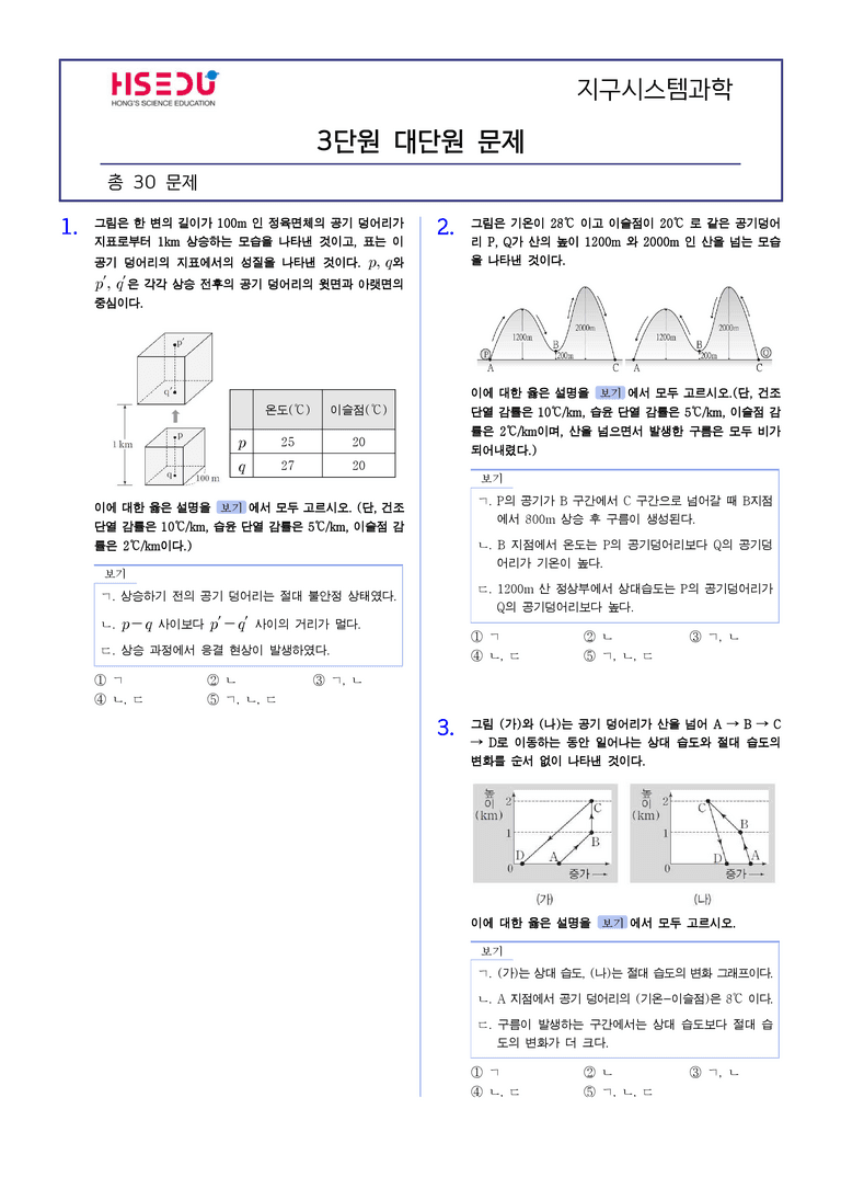 3단원 강수 과정과 대기의 운동 | STEP5 대단원실전모의고사_preview_1