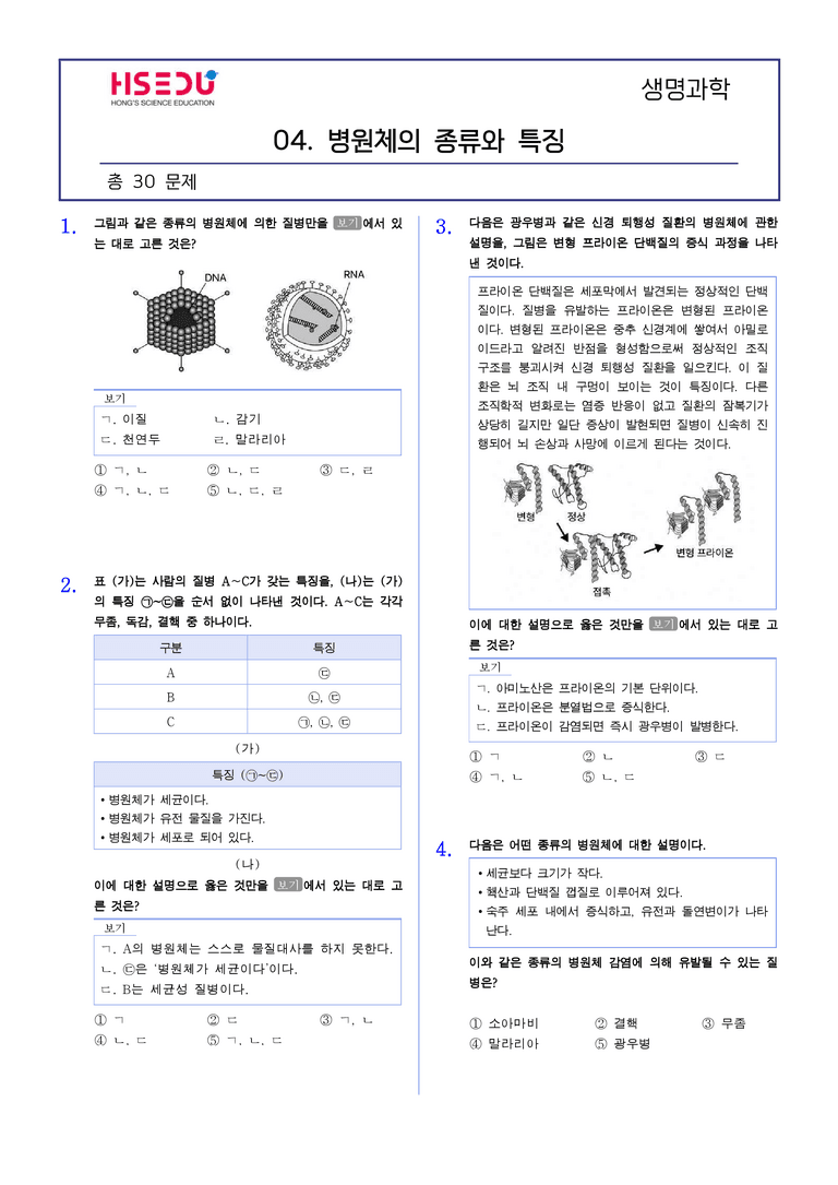 2-4 병원체의 종류와 특징 | STEP2 최다빈출대표유형_preview_1
