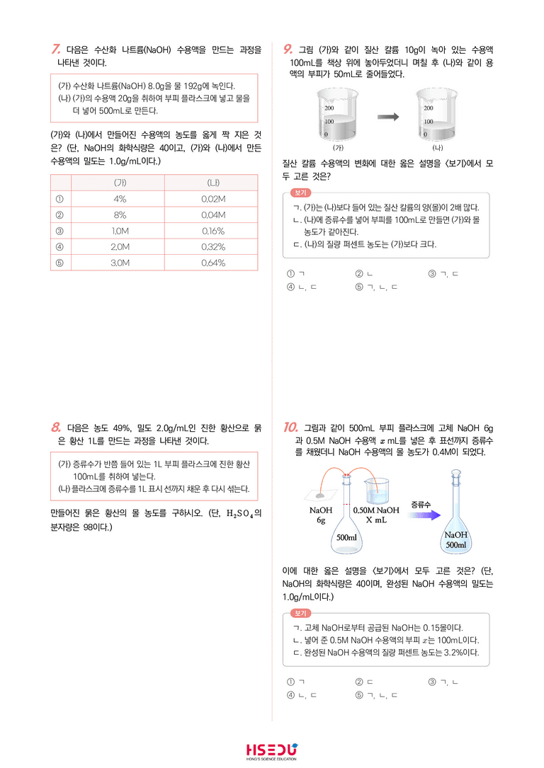 4-1 물의 자동 이온화와 몰농도 | STEP2 최다빈출대표유형_preview_2