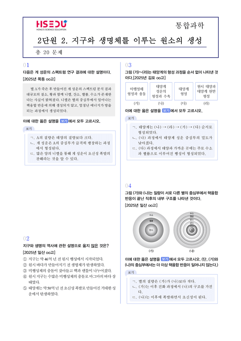 2-2 지구와 생명체를 구성하는 원소의 생성 | STEP3 최신기출변형_preview_1