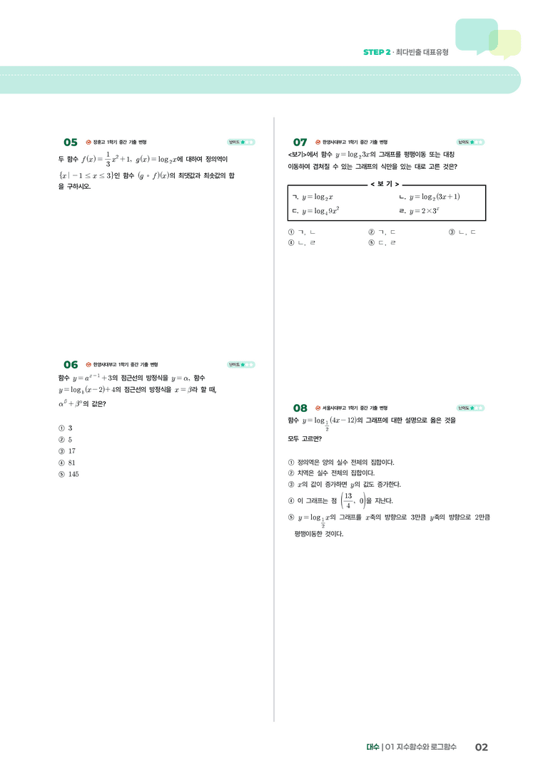 1-4 로그함수의 그래프 | STEP2 최다빈출대표유형_preview_2
