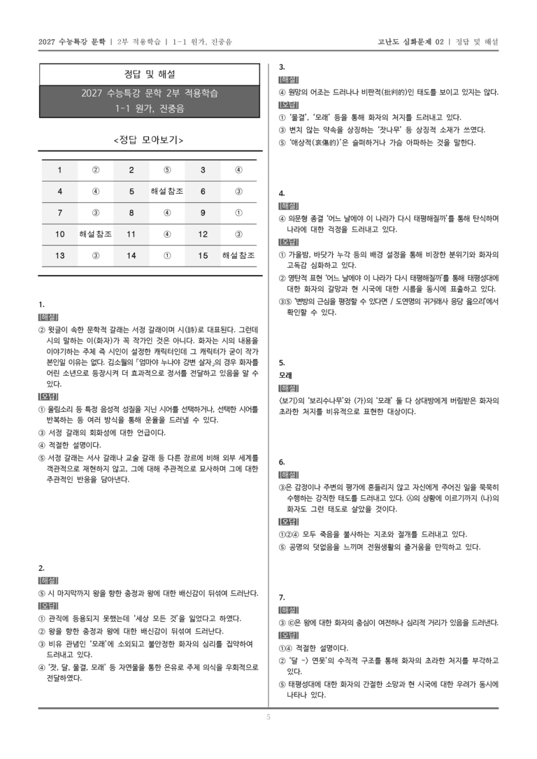 [2027 수능특강 문학] 적용학습 고전시가 01 원가, 진중음_고난도 심화문제02_preview_5