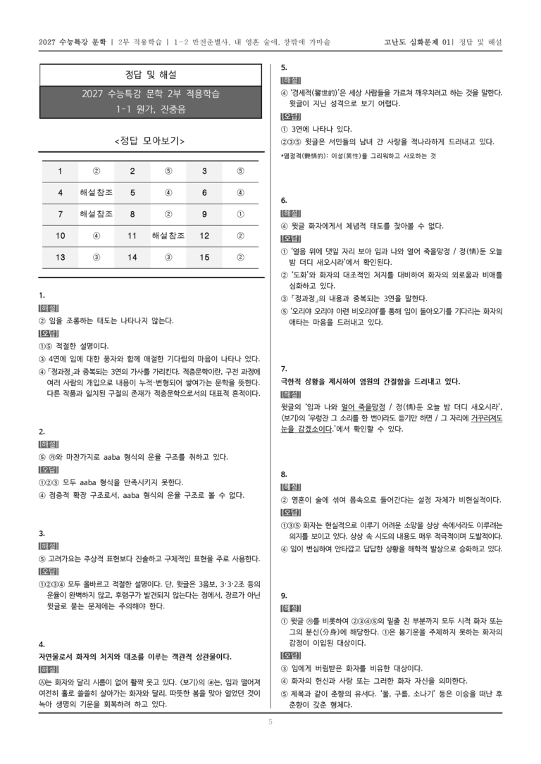 [2027 수능특강 문학] 적용학습 고전시가 02 만전춘별사, 내 영혼 술에, 창밖에 가마솥_고난도 심화문제01_preview_5