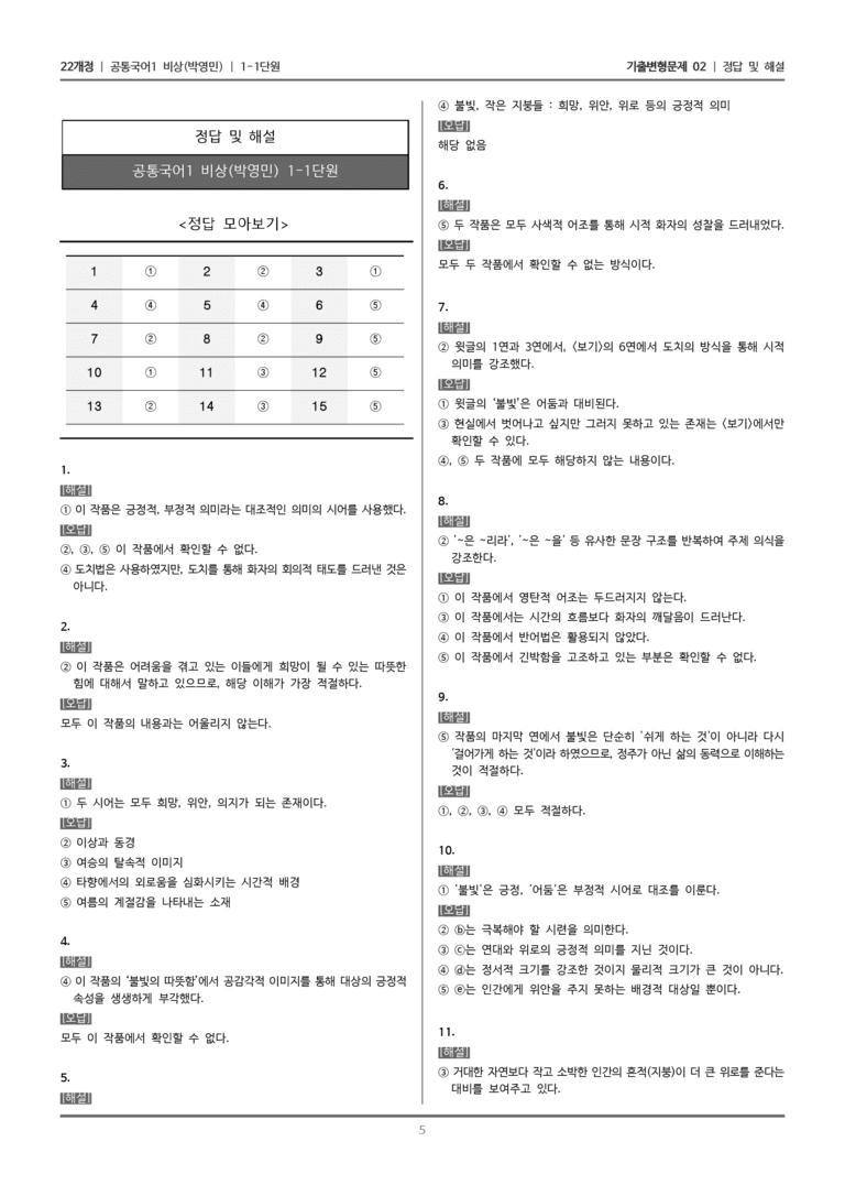 [22개정] 공통국어1 비상(박) 1-1 산속에서_기출변형문제02_preview_5