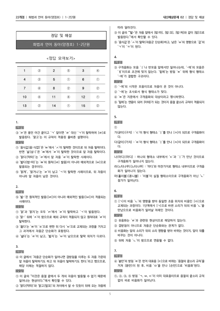 [22개정] 화법과 언어 동아 1-2 표준 발음_내신예상문제02_preview_5