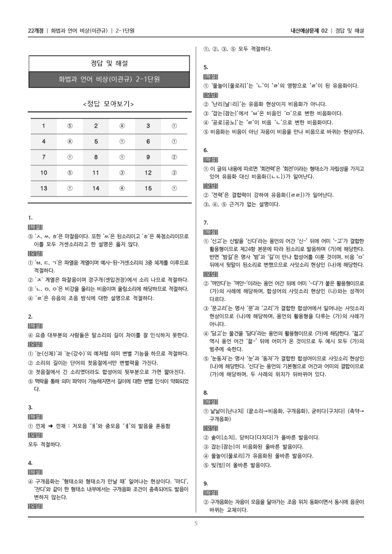 [22개정] 화법과 언어 비상 2-1 발음_내신예상문제02_preview_5