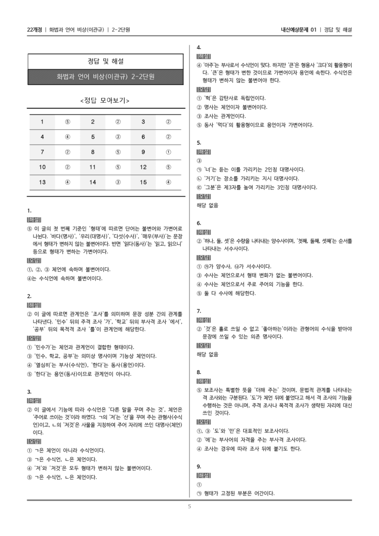 [22개정] 화법과 언어 비상 2-2 단어_내신예상문제01_preview_5