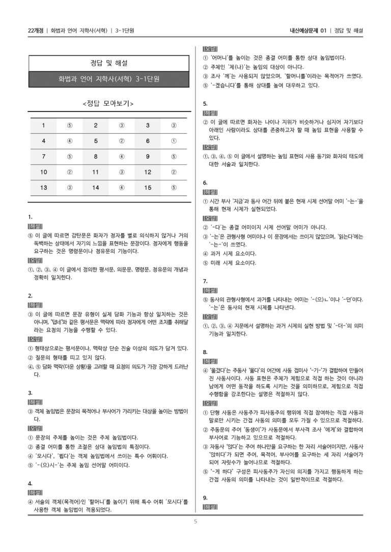 [22개정] 화법과 언어 지학사 3-1 담화의 표현과 구성_내신예상문제01_preview_5