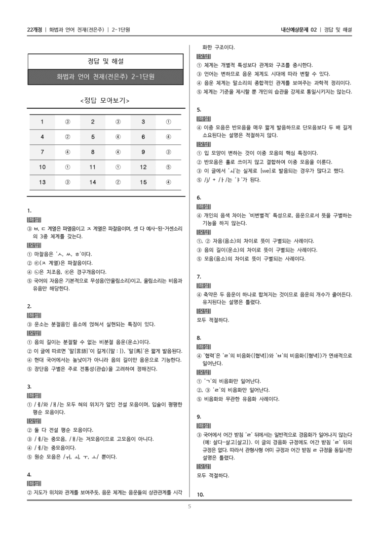 [22개정] 화법과 언어 천재 2-1 표준 발음_내신예상문제02_preview_5