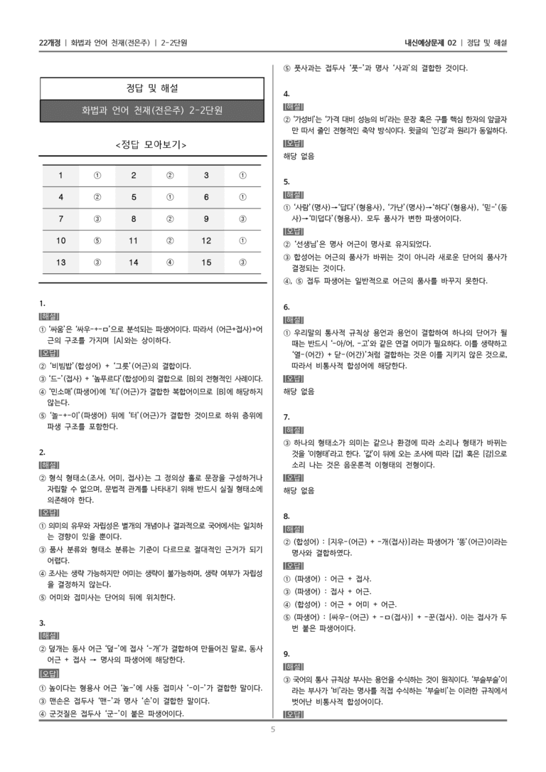 [22개정] 화법과 언어 천재 2-2 단어의 담화_내신예상문제02_preview_5