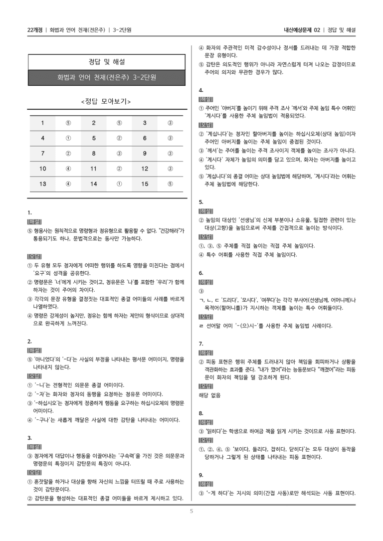 [22개정] 화법과 언어 천재 3-2 어휘와 문법 요소_내신예상문제02_preview_5