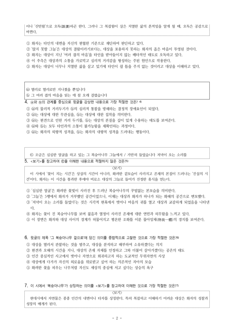 (문학-비) 2-1 그 복숭아나무 곁으로(나희덕) -객관식(심화) (24문제)_preview_2